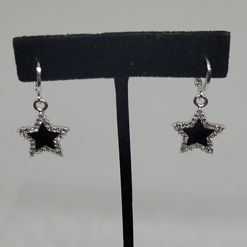 Blue Star Rhinestone Star Dangle 3/4" Earrings